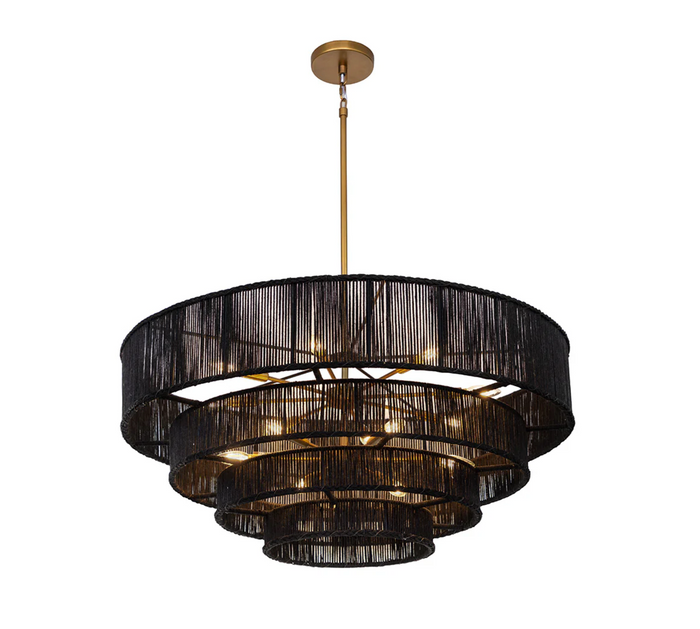 Lumina Black Jute Tiered Chandelier