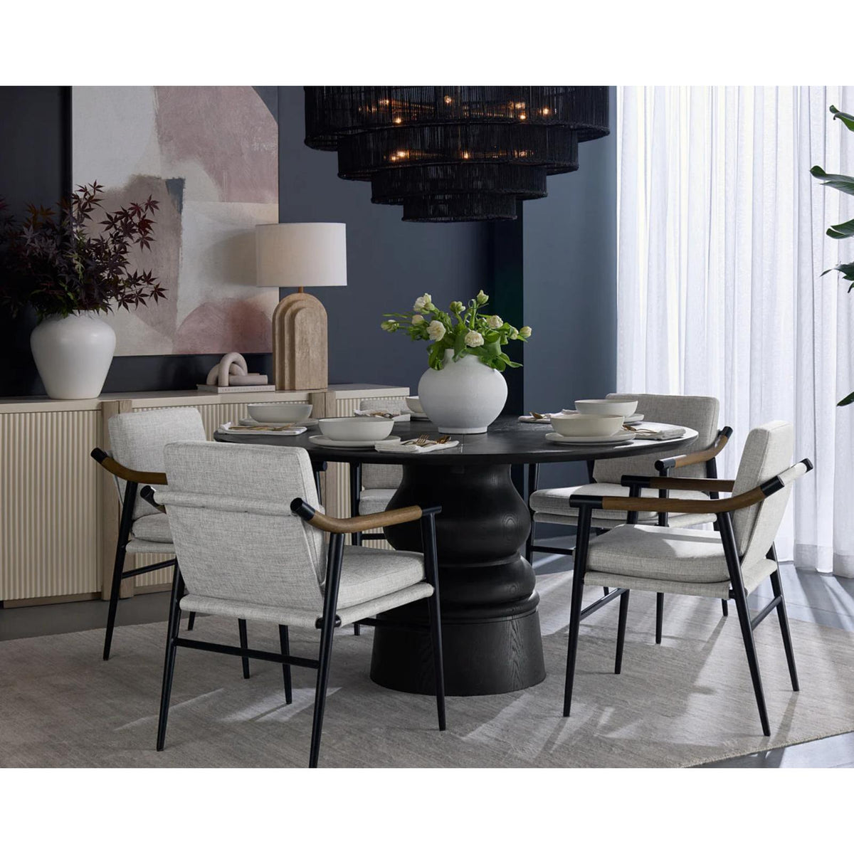 Lumina Black Jute Tiered Chandelier - Chandelier Installed | Bone & Brass