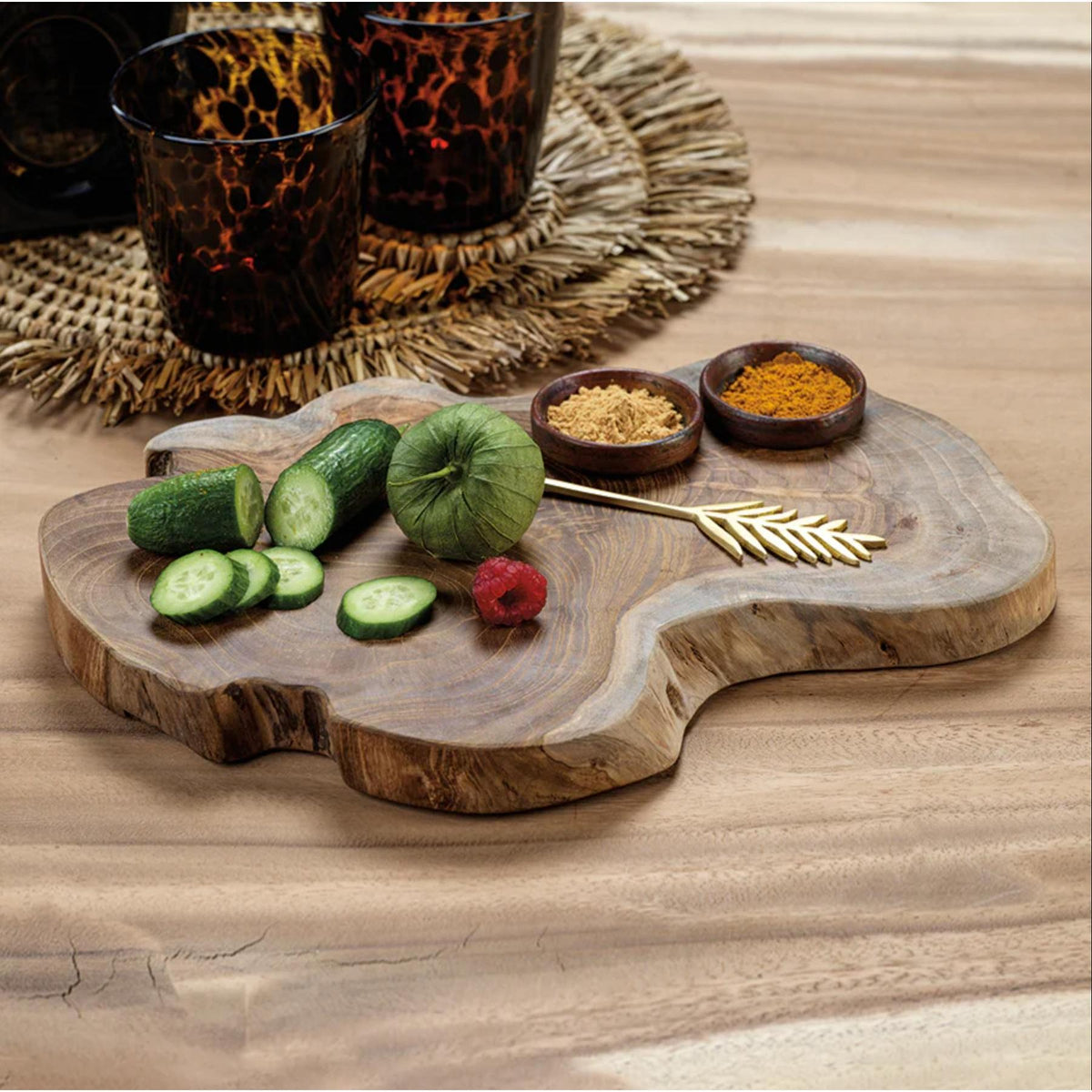 Bali Teak Root Serving Board with Condiment Bowls - Board Detail | Bone & Brass