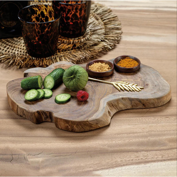 Bali Teak Root Serving Board with Condiment Bowls - Board Detail | Bone & Brass