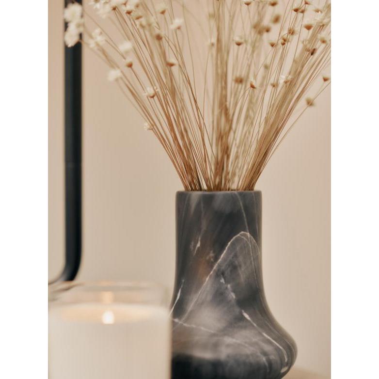 Jasper Marble Vase Small - Black - Vase Side View | Bone & Brass