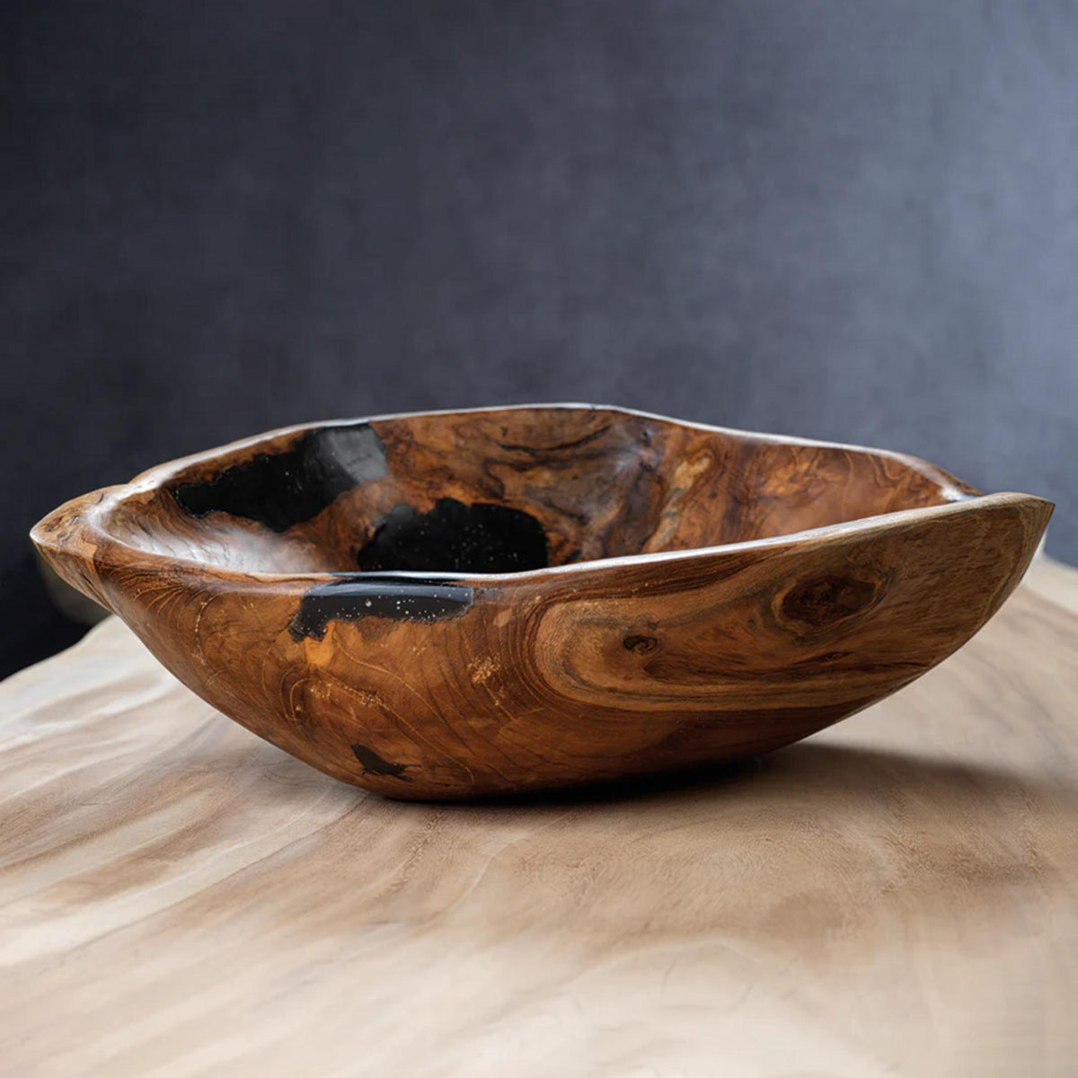 Kamron Large Organic Teakwood Decorative Bowl - Bowl Detail | Bone & Brass