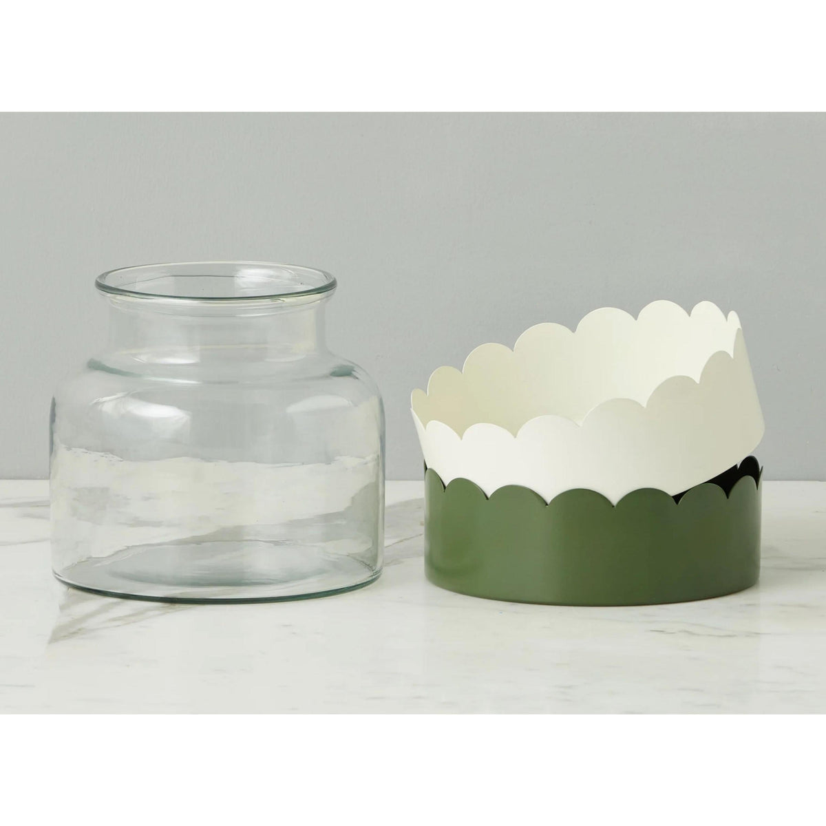 Scalloped Vase Duo, Spruce Green & White