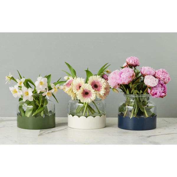 Scalloped Vase Duo, Navy & White