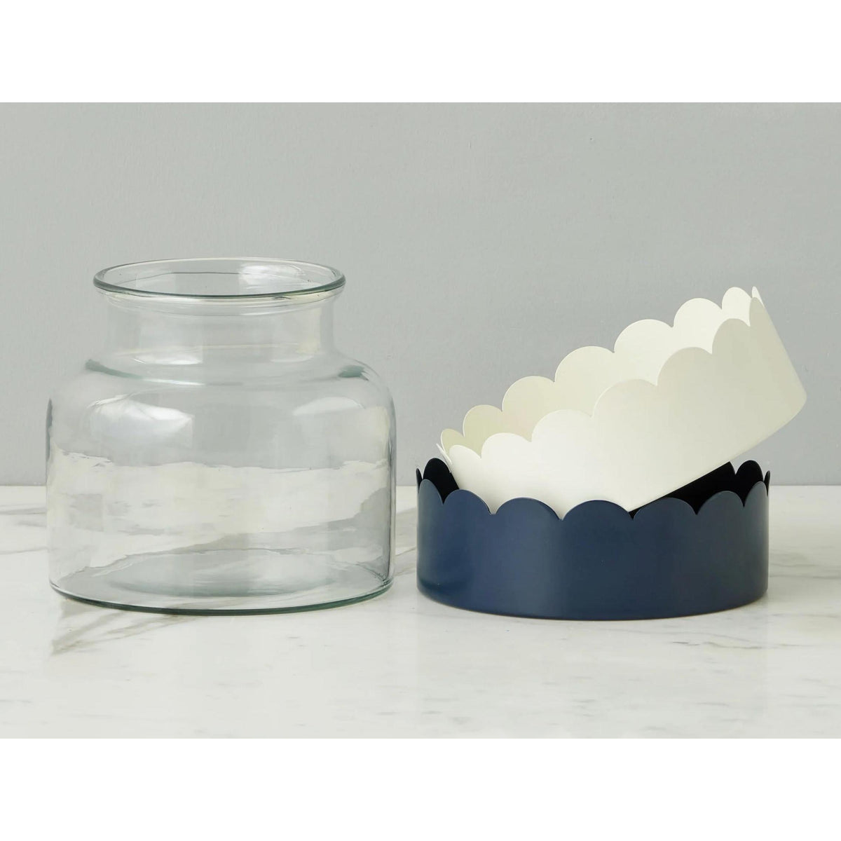 Scalloped Vase Duo, Navy & White