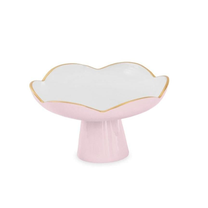 Encanto Amelia Small Pedestal Bowl Blush Pink & White | Bone & Brass