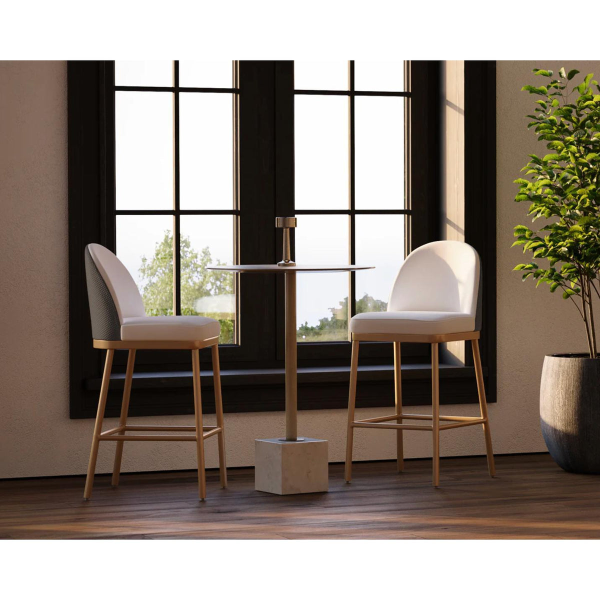 Lavania Counter Stool - Meg Taupe|Porcini Taupe - Stool Side View | Bone & Brass