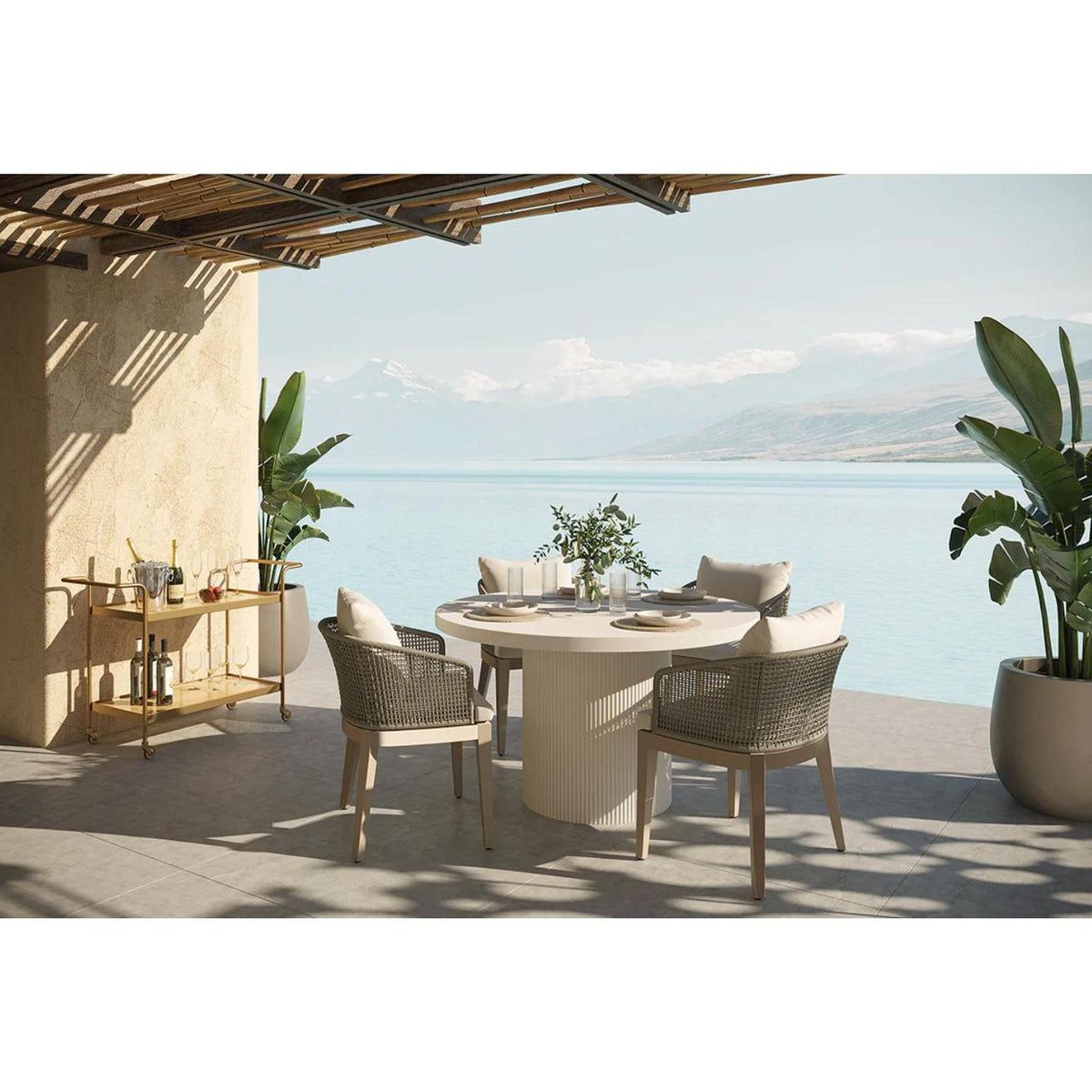 Nicolette White Concrete Round Dining Table - Table Side View | Bone & Brass
