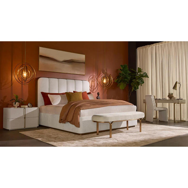 Jamille White Channel Tufted Upholstered Bed - Bed Side View | Bone & Brass