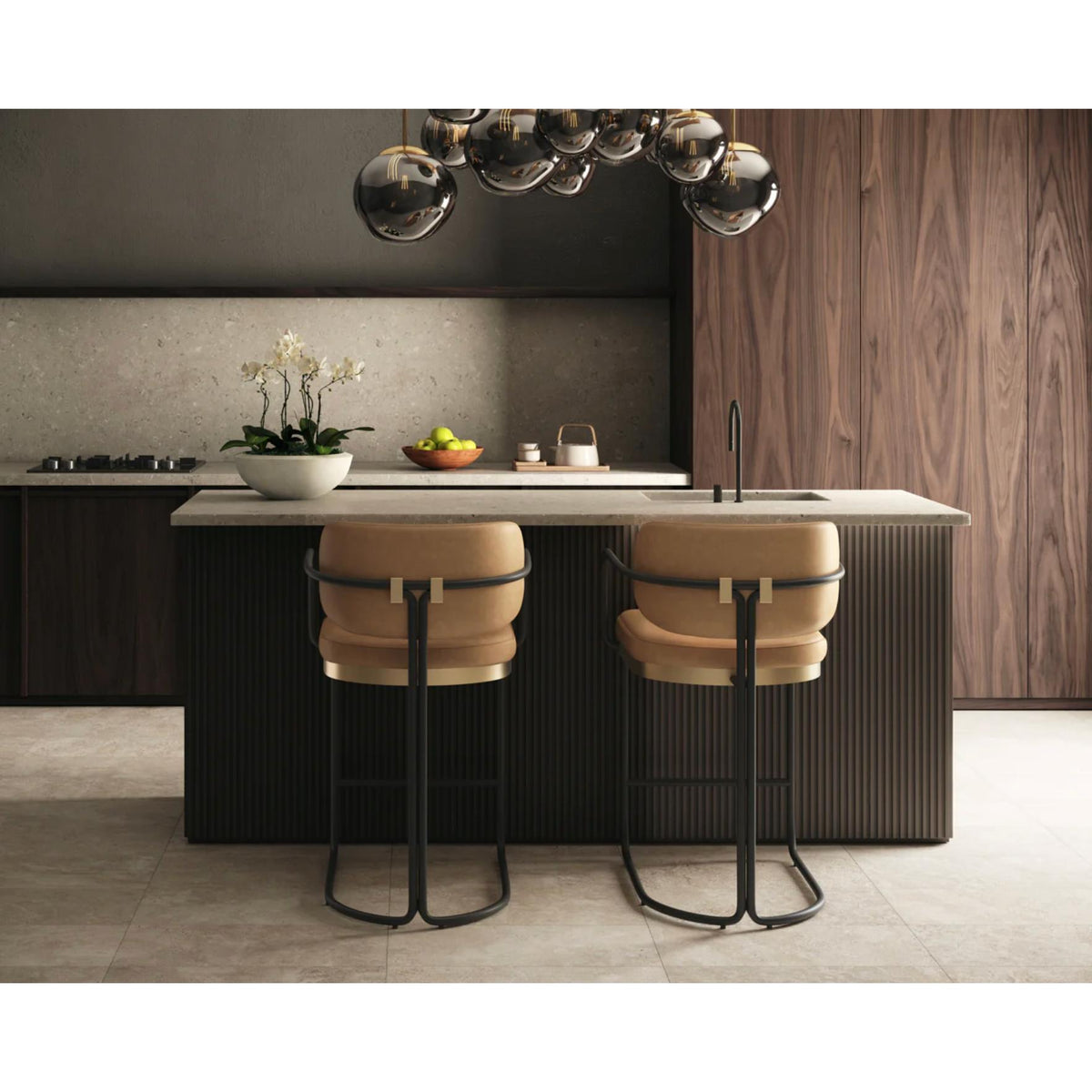 Jalen Counter Stool - Milliken Cognac - Stool Side View | Bone & Brass