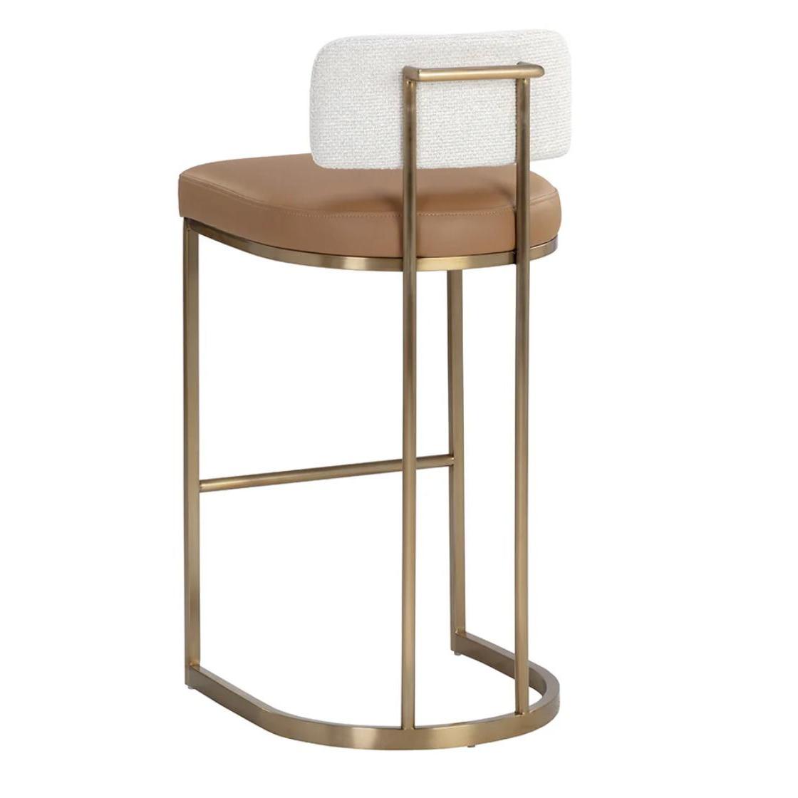 Larissa Barstool - Napa Cognac|Rhea Light Barley - Stool Seat Detail | Bone & Brass