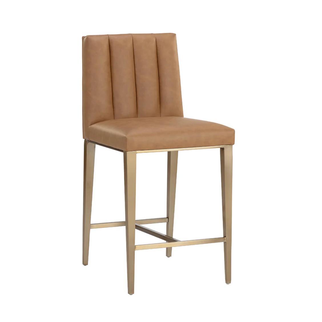 Wilbur Counter Stool - Milliken Cognac | Bone & Brass
