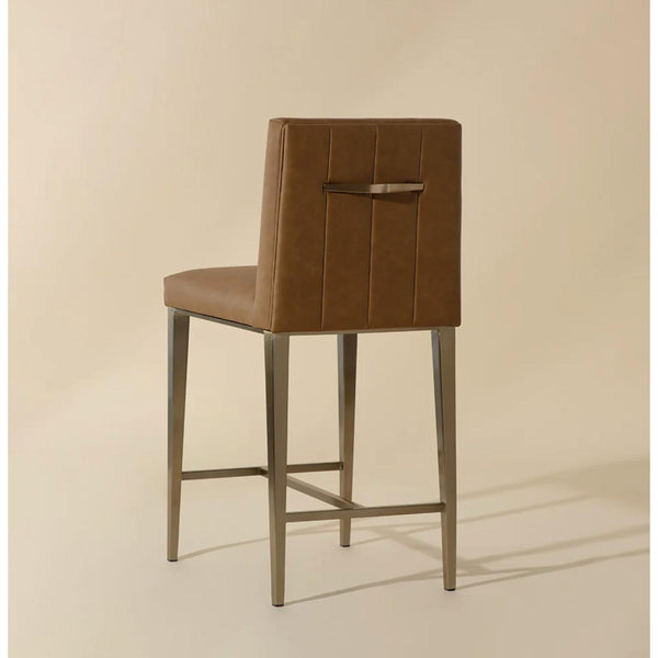 Wilbur Counter Stool - Milliken Cognac - Stool Side View | Bone & Brass