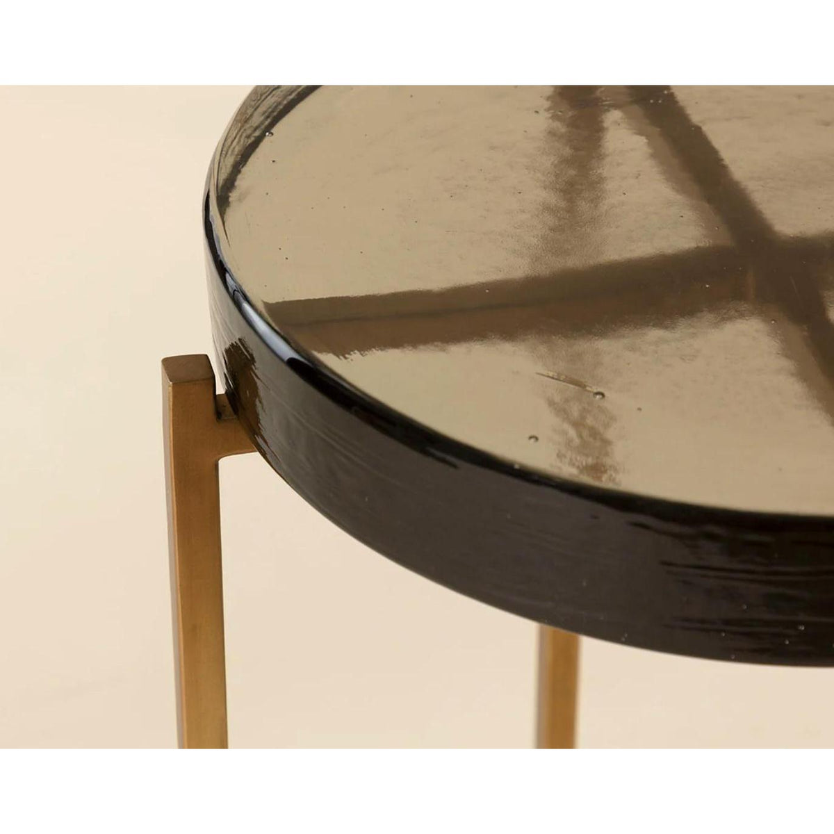 Sheena Smoked Glass & Brass End Table - Table Side View | Bone & Brass