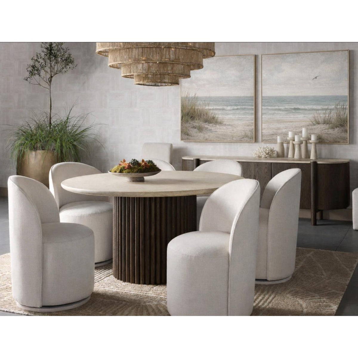 Banyan Round Mocha Base & Marble Top Dining Table - Table Side View | Bone & Brass