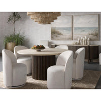 Banyan Round Mocha Base & Marble Top Dining Table - Table Side View | Bone & Brass