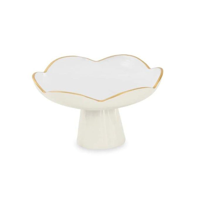 Encanto Cream & White Amelia Small Pedestal Serving Bowl | Bone & Brass