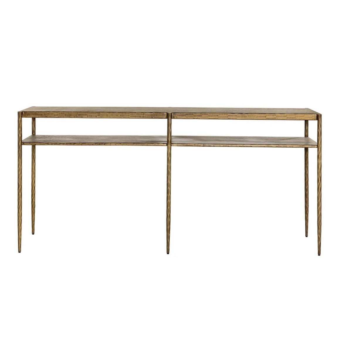 Naini Hammered Antique Brass Console Table - Table Detail | Bone & Brass