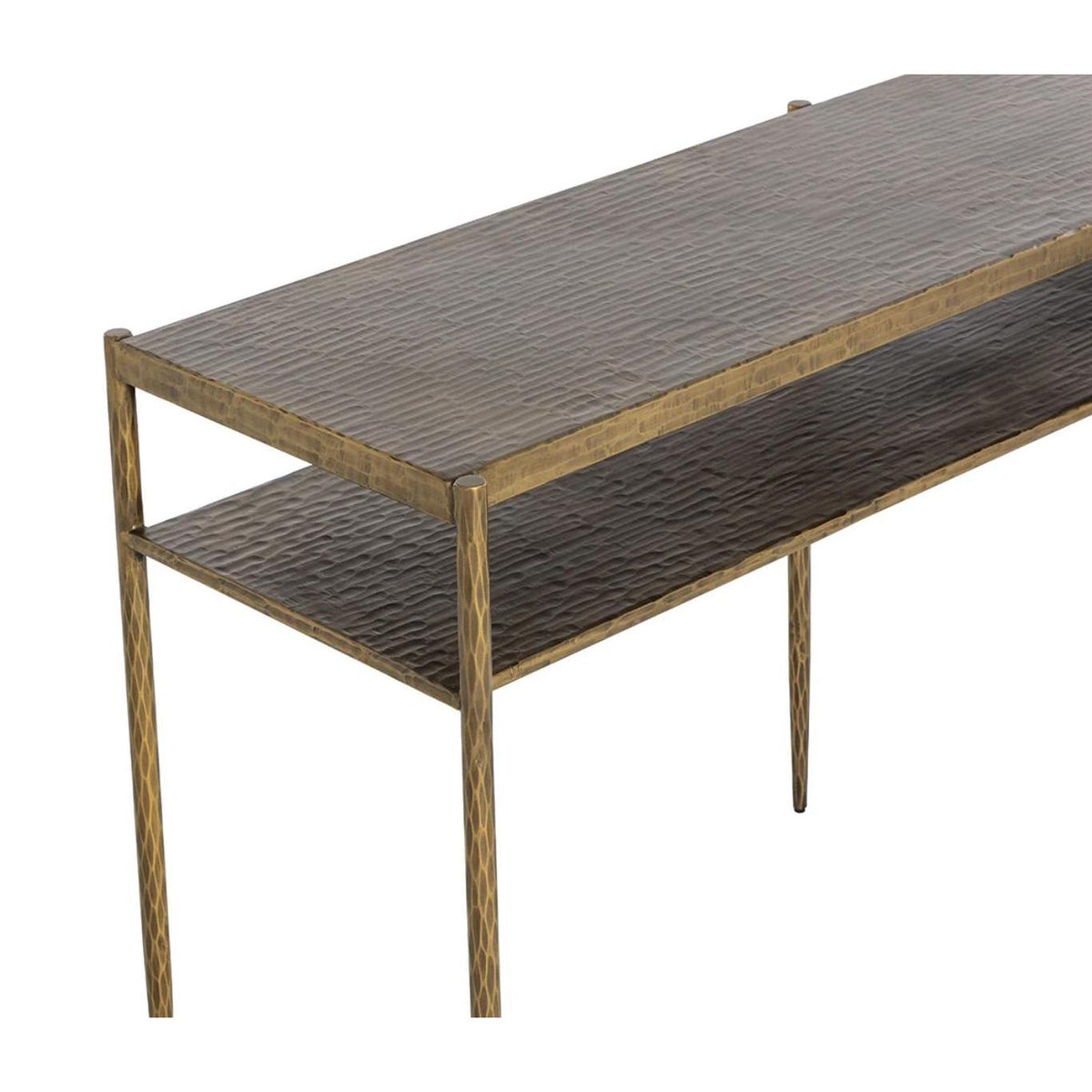 Naini Hammered Antique Brass Console Table - Table Top View | Bone & Brass