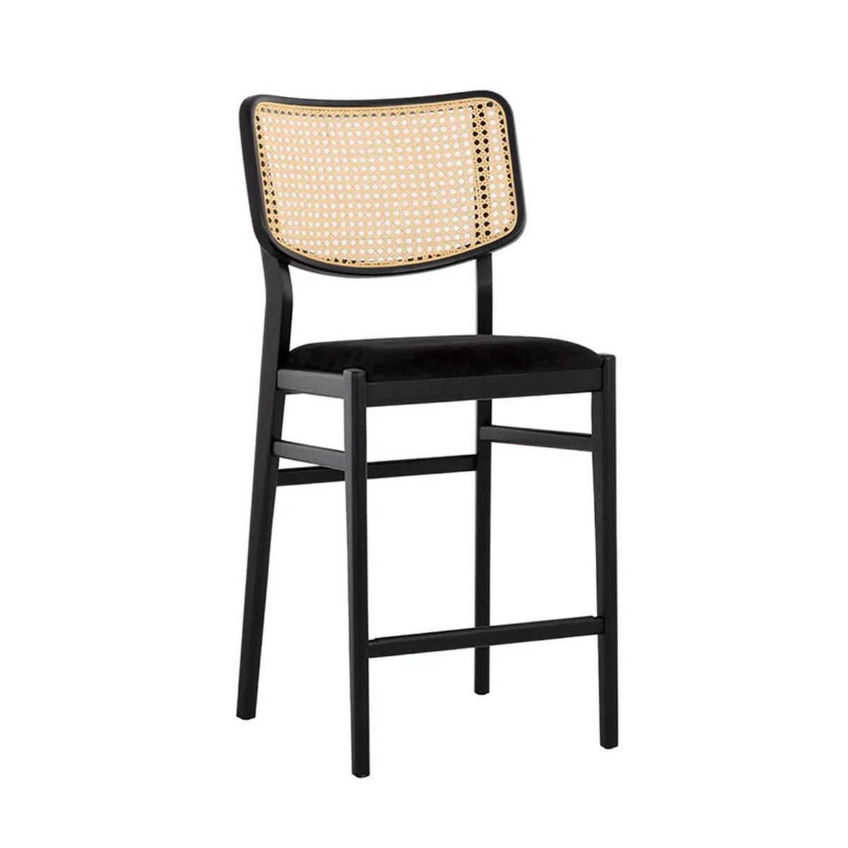 Annex Black & Natural Rattan Counter Stool | Bone & Brass
