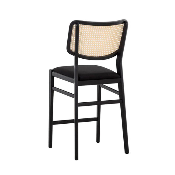 Annex Black & Natural Rattan Counter Stool - Stool Side View | Bone & Brass