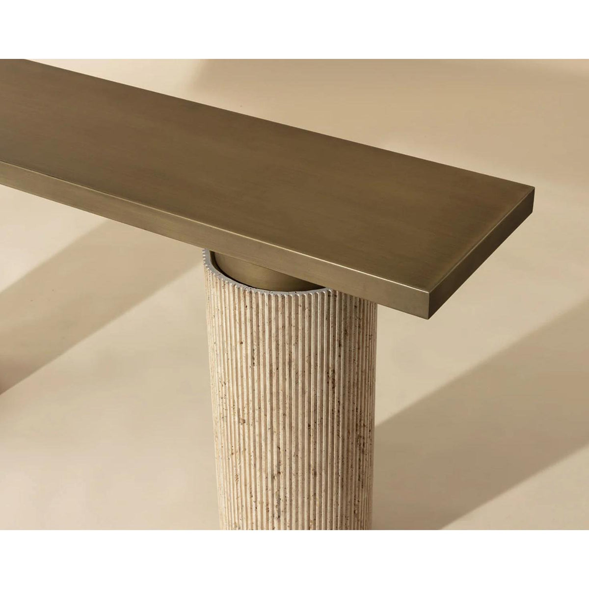 Ashva Antique Brass Console Table - Table Top View | Bone & Brass