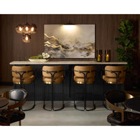Jalen Cognac Leather & Brass Barstool - Stool Side View | Bone & Brass