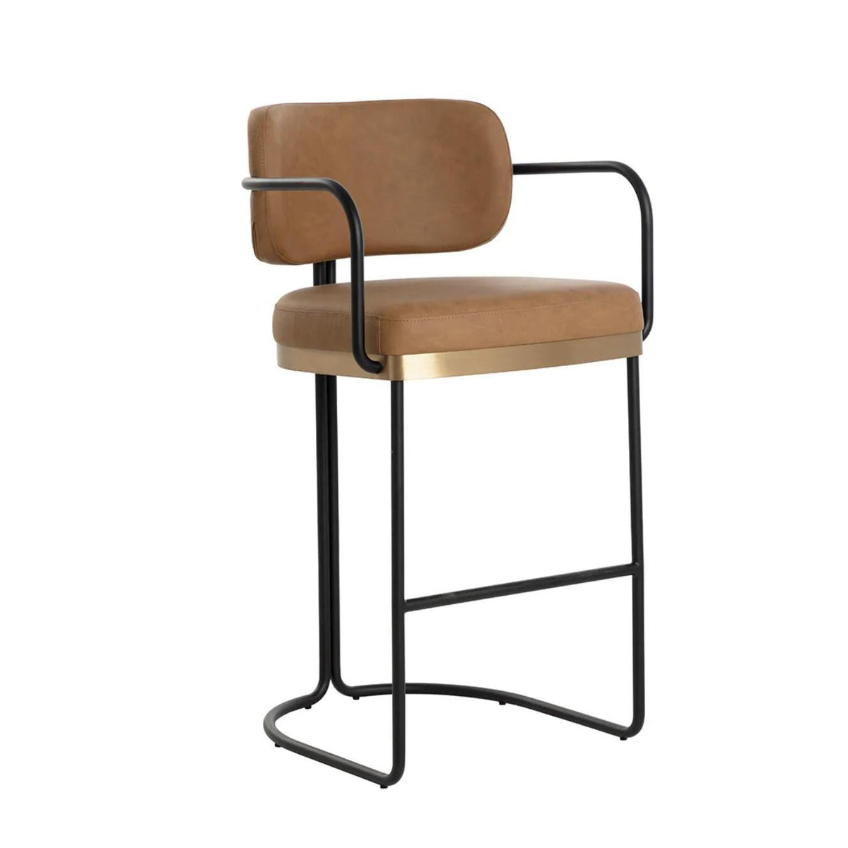 Jalen Cognac Leather & Brass Barstool | Bone & Brass