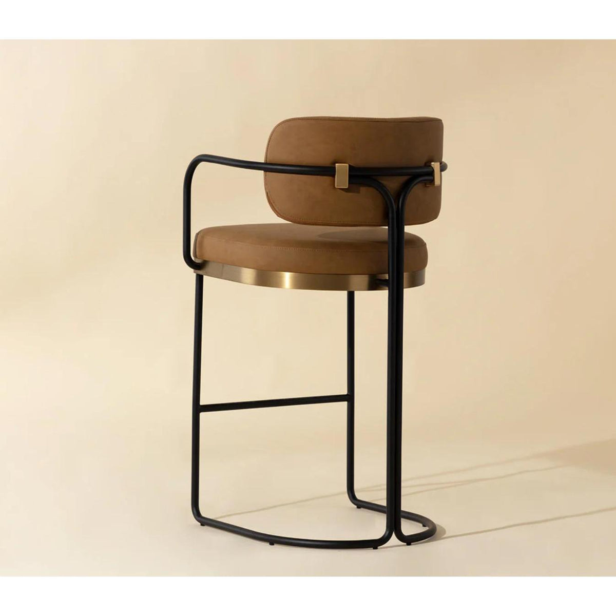 Jalen Cognac Leather & Brass Barstool - Stool Detail | Bone & Brass