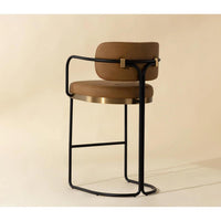Jalen Cognac Leather & Brass Barstool - Stool Detail | Bone & Brass