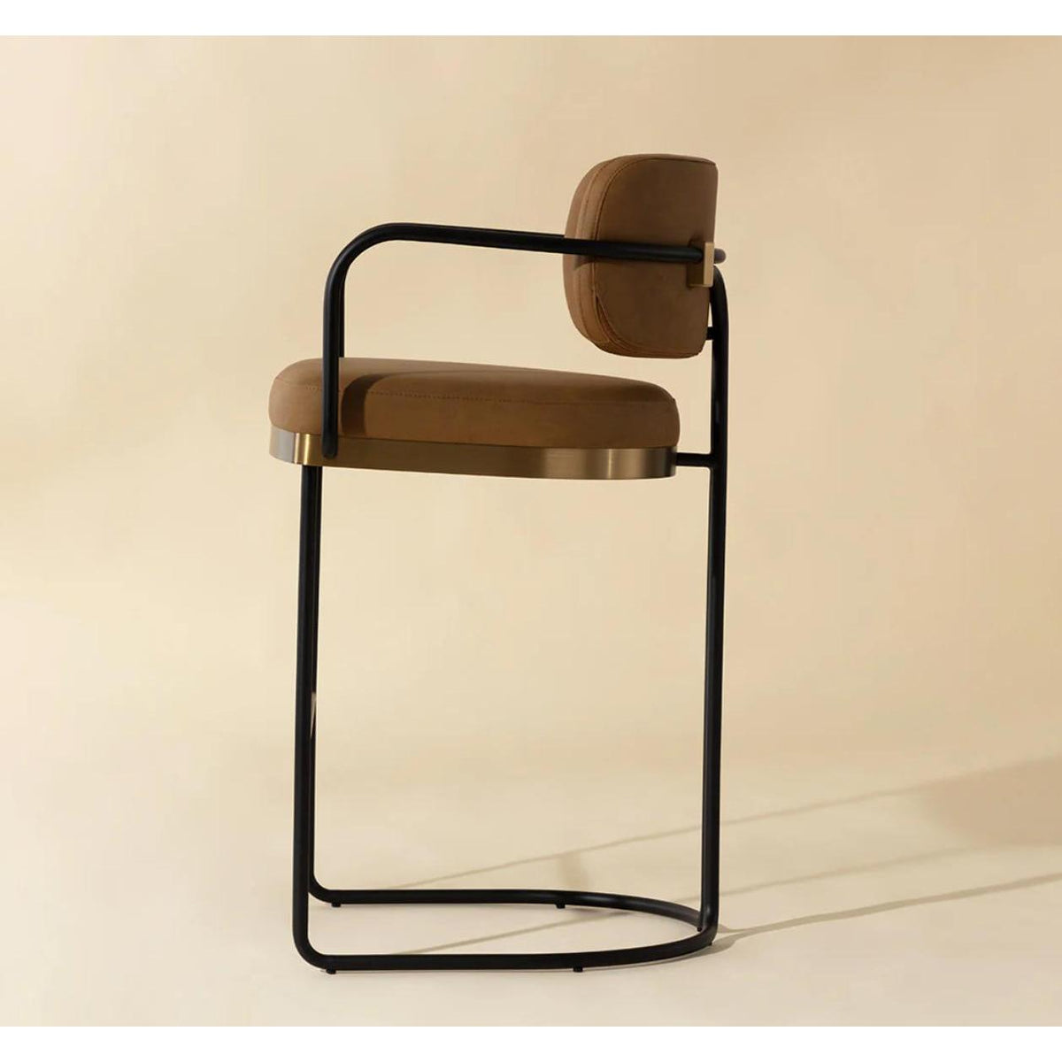 Jalen Cognac Leather & Brass Barstool - Stool Seat Detail | Bone & Brass