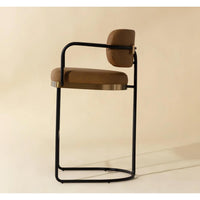 Jalen Cognac Leather & Brass Barstool - Stool Seat Detail | Bone & Brass