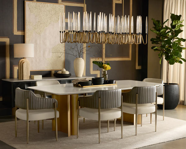 Astara Marble & Antique Gold Rectangle Dining Table