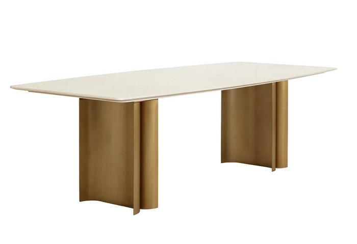 Astara Marble & Antique Gold Rectangle Dining Table