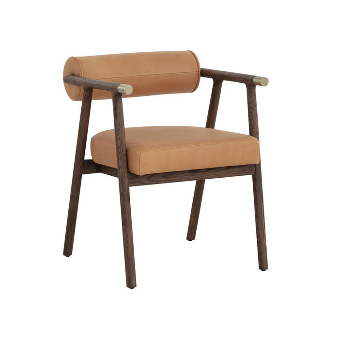 Sova Camel Leather & Brown Oak Dining Armchair | Bone & Brass