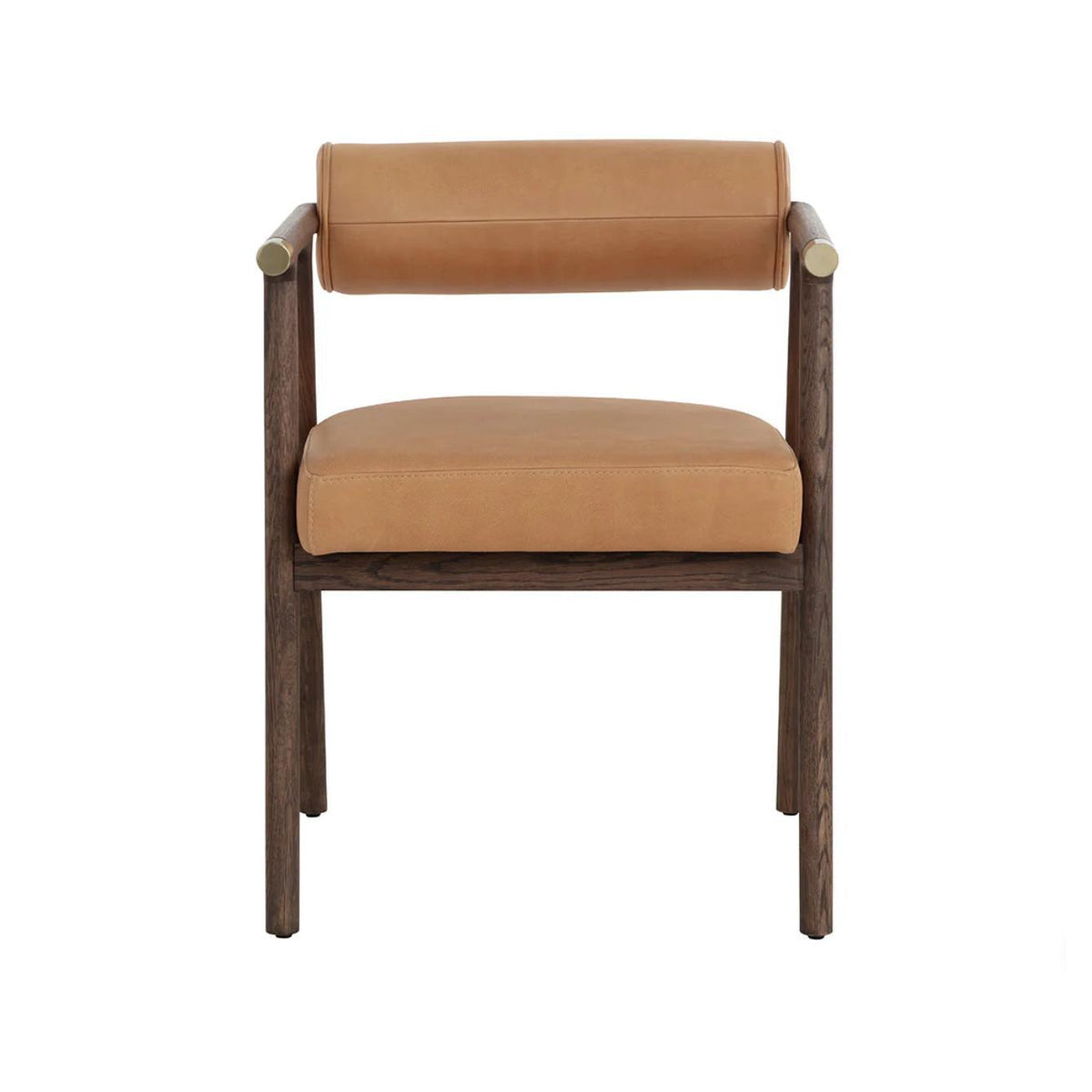 Sova Camel Leather & Brown Oak Dining Armchair - Chair View | Bone & Brass
