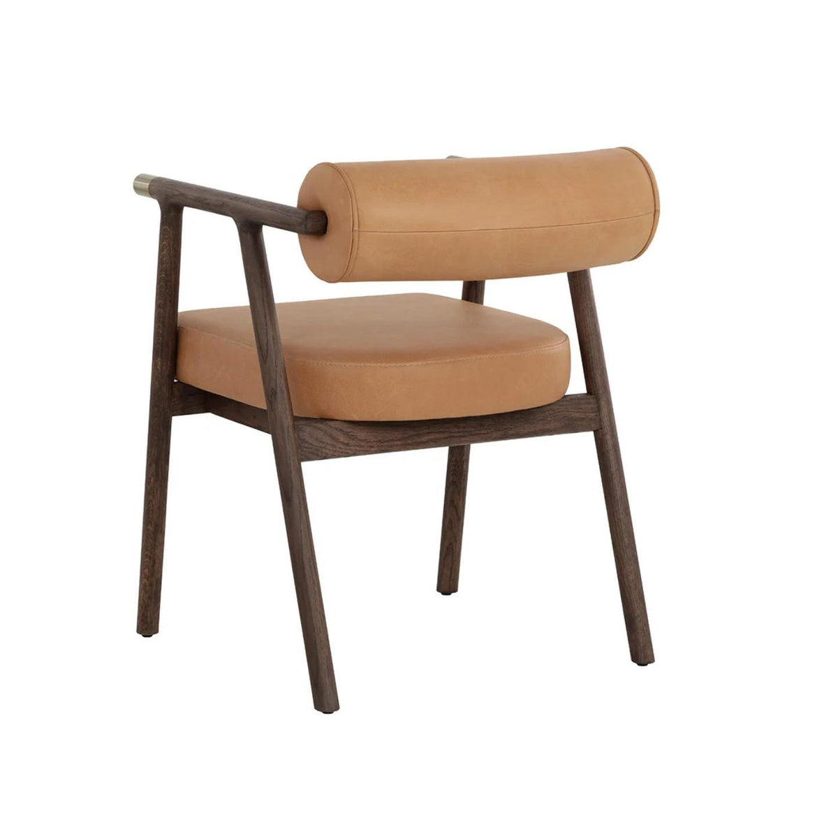 Sova Camel Leather & Brown Oak Dining Armchair - Chair Upholstery Detail | Bone & Brass