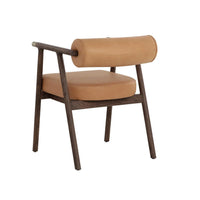 Sova Camel Leather & Brown Oak Dining Armchair - Chair Upholstery Detail | Bone & Brass