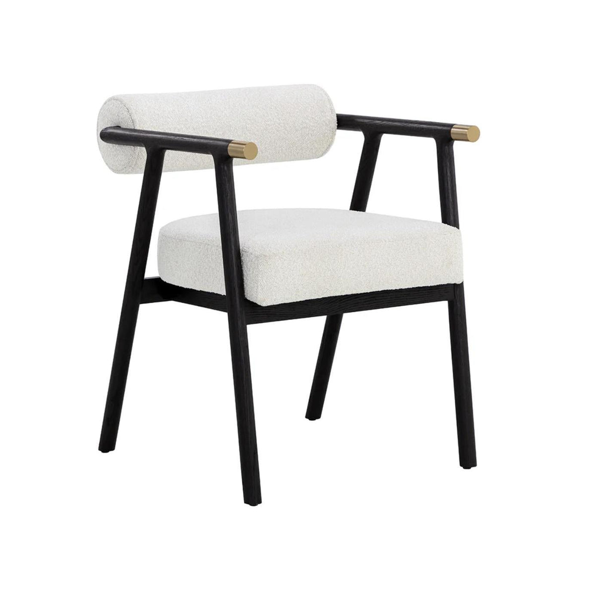 Sova White Boucle & Black Oak Dining Armchair | Bone & Brass