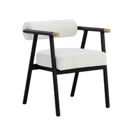 Sova White Boucle & Black Oak Dining Armchair | Bone & Brass
