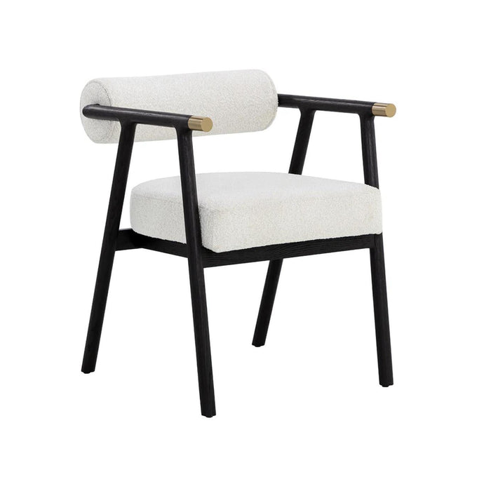 Sova White Boucle & Black Oak Dining Armchair | Bone & Brass