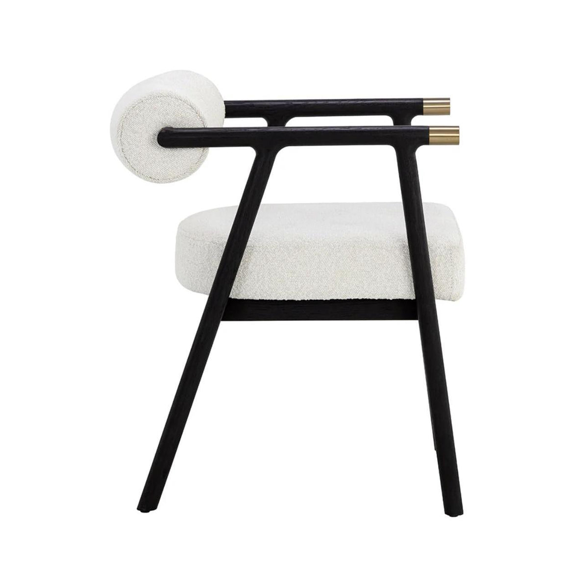 Sova White Boucle & Black Oak Dining Armchair - Chair Detail | Bone & Brass