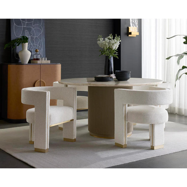 Cataldi Taupe Leather Base & Marble Tabletop Round Dining Table