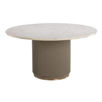 Cataldi Taupe Leather Base & Marble Tabletop Round Dining Table | Bone & Brass