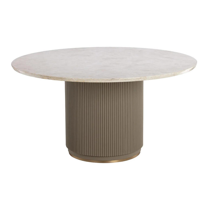 Cataldi Taupe Leather Base & Marble Tabletop Round Dining Table