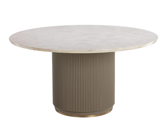 Cataldi Taupe Leather Base & Marble Tabletop Round Dining Table