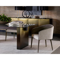Sheva Grey & Dark Ash Fabric Dining Armchair - Chair Side View | Bone & Brass