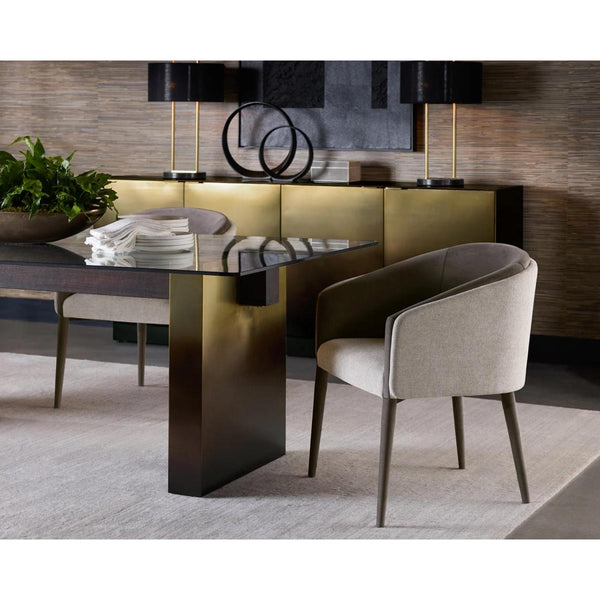 Sheva Grey & Dark Ash Fabric Dining Armchair - Chair Side View | Bone & Brass