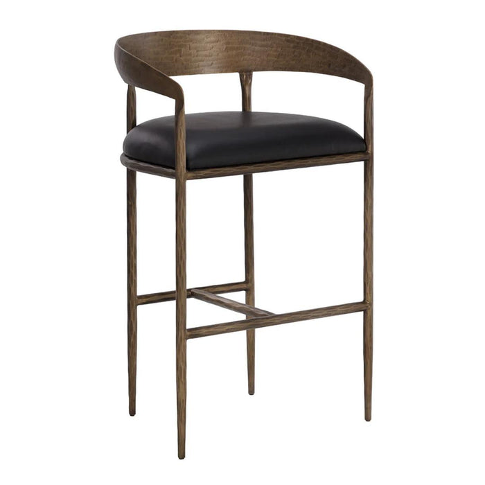 Zanatta Charcoal Black Leather & Antique Brass Barstool | Bone & Brass