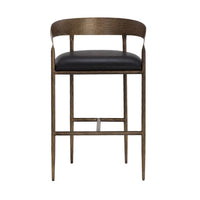 Zanatta Charcoal Black Leather & Antique Brass Barstool - Stool Seat Detail | Bone & Brass